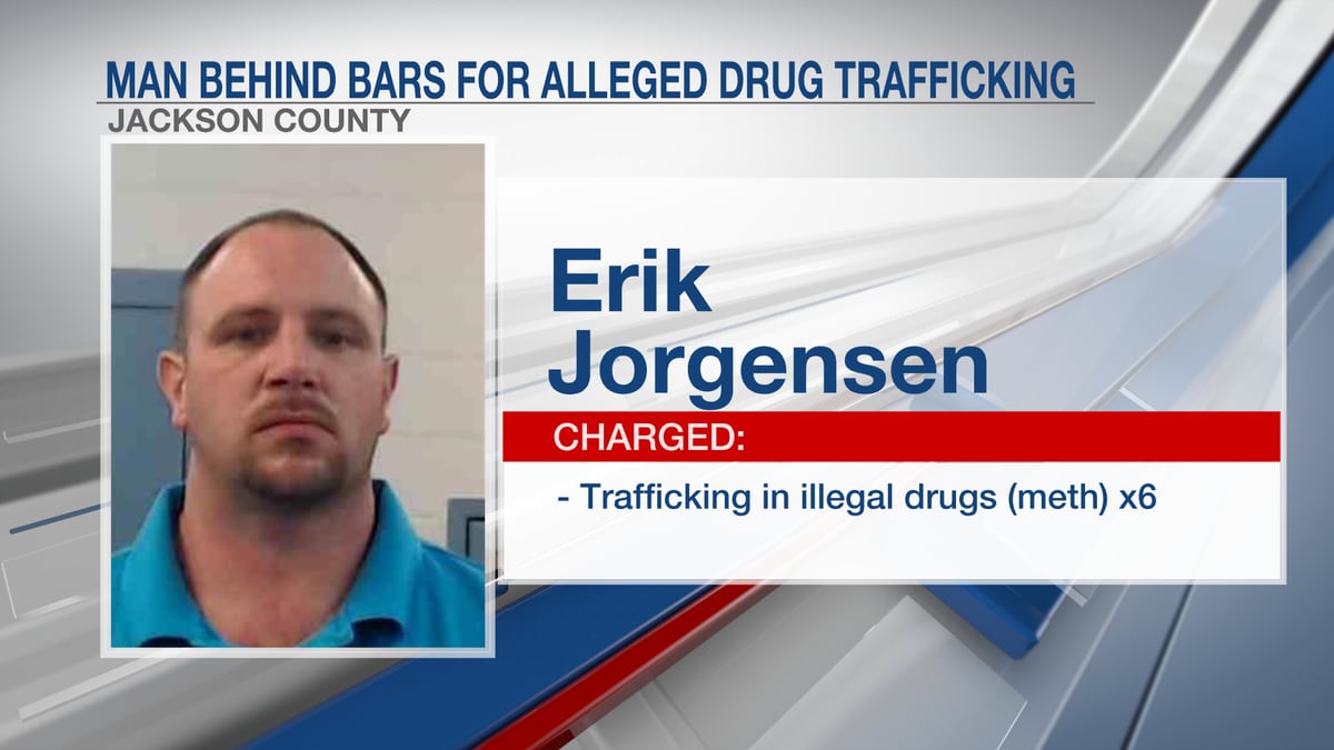 Jorgensen has been charged with half a dozen counts of trafficking meth.