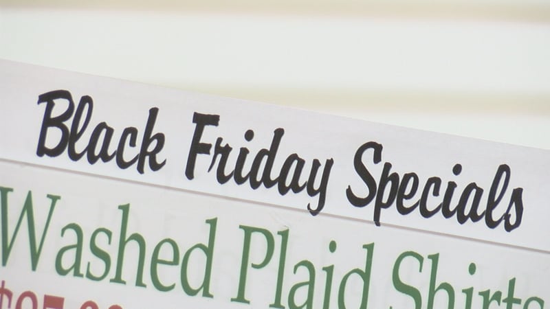 Sign for Black Friday specials posted in Edward's Men's Wear.